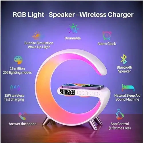 G63 G-Shaped LED Lamp Wireless Speaker With Digital Clock